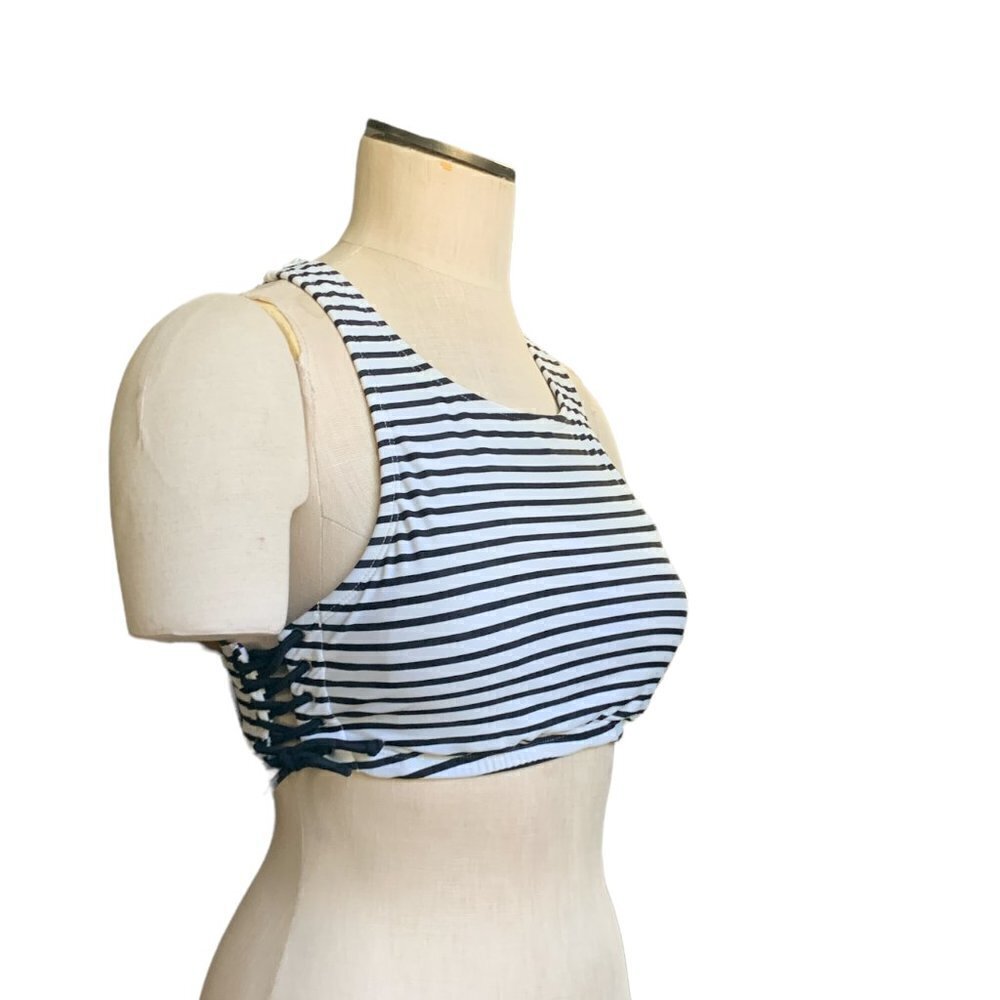 SO Striped Side Lace-up Racerback‎ Sports Bra Sz OX #59F